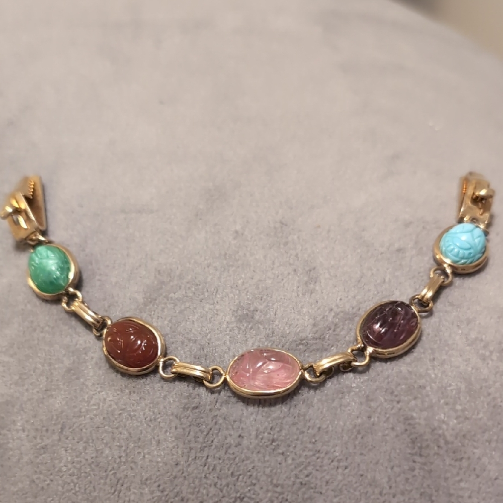 Vintage Egyptian Revival Cardigan Clip, Scarab Design, Gold Plated
